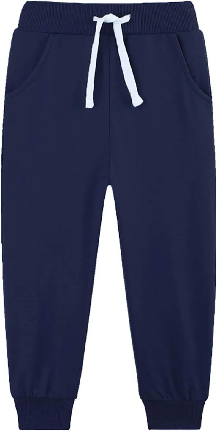 4 Pack Toddler and Kids Boys Sweatpants Joggers Cotton Active Soft Joggers Pants with Functional Drawstring 2-14Y