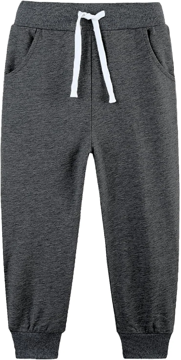 4 Pack Toddler and Kids Boys Sweatpants Joggers Cotton Active Soft Joggers Pants with Functional Drawstring 2-14Y