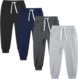 4 Pack Toddler and Kids Boys Sweatpants Joggers Cotton Active Soft Joggers Pants with Functional Drawstring 2-14Y