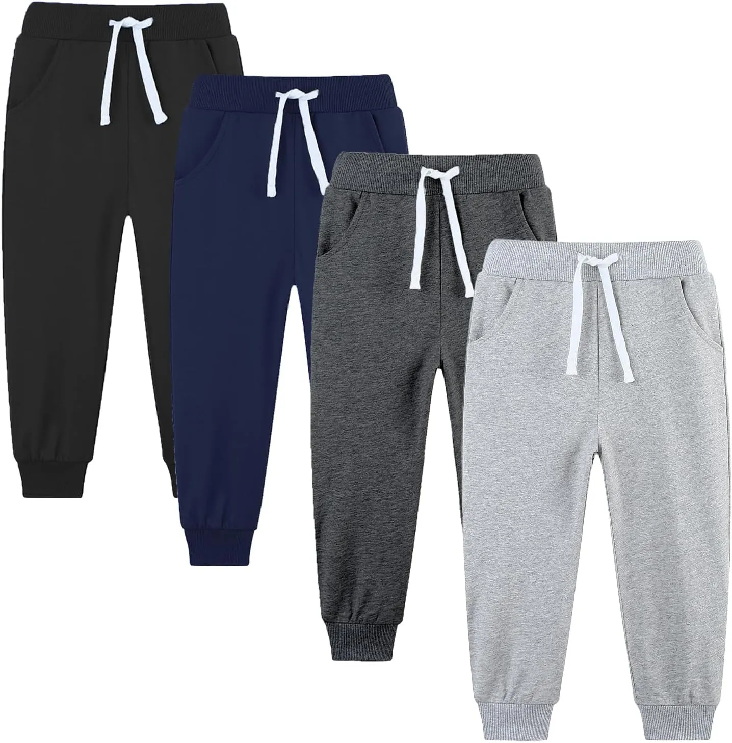 4 Pack Toddler and Kids Boys Sweatpants Joggers Cotton Active Soft Joggers Pants with Functional Drawstring 2-14Y