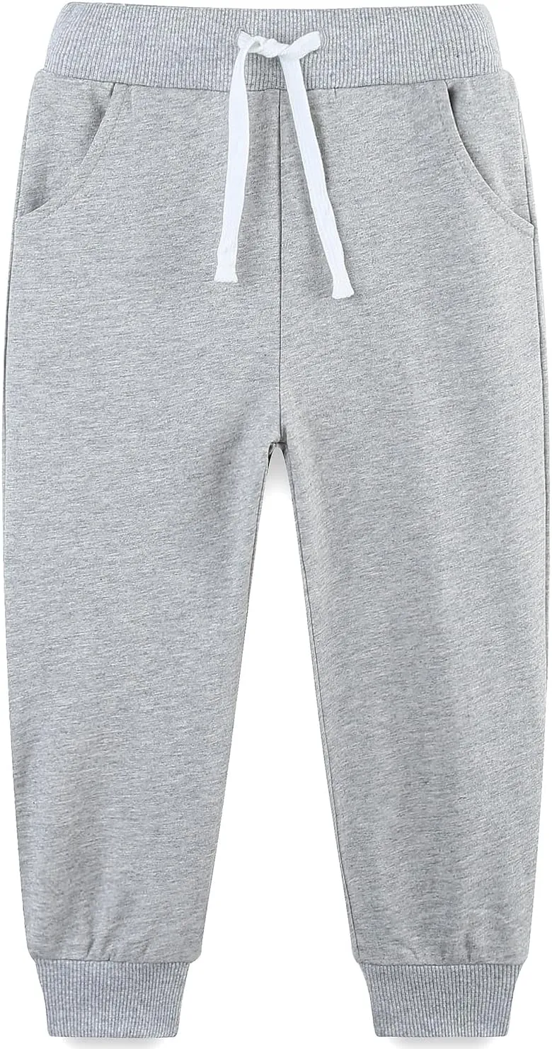 4 Pack Toddler and Kids Boys Sweatpants Joggers Cotton Active Soft Joggers Pants with Functional Drawstring 2-14Y