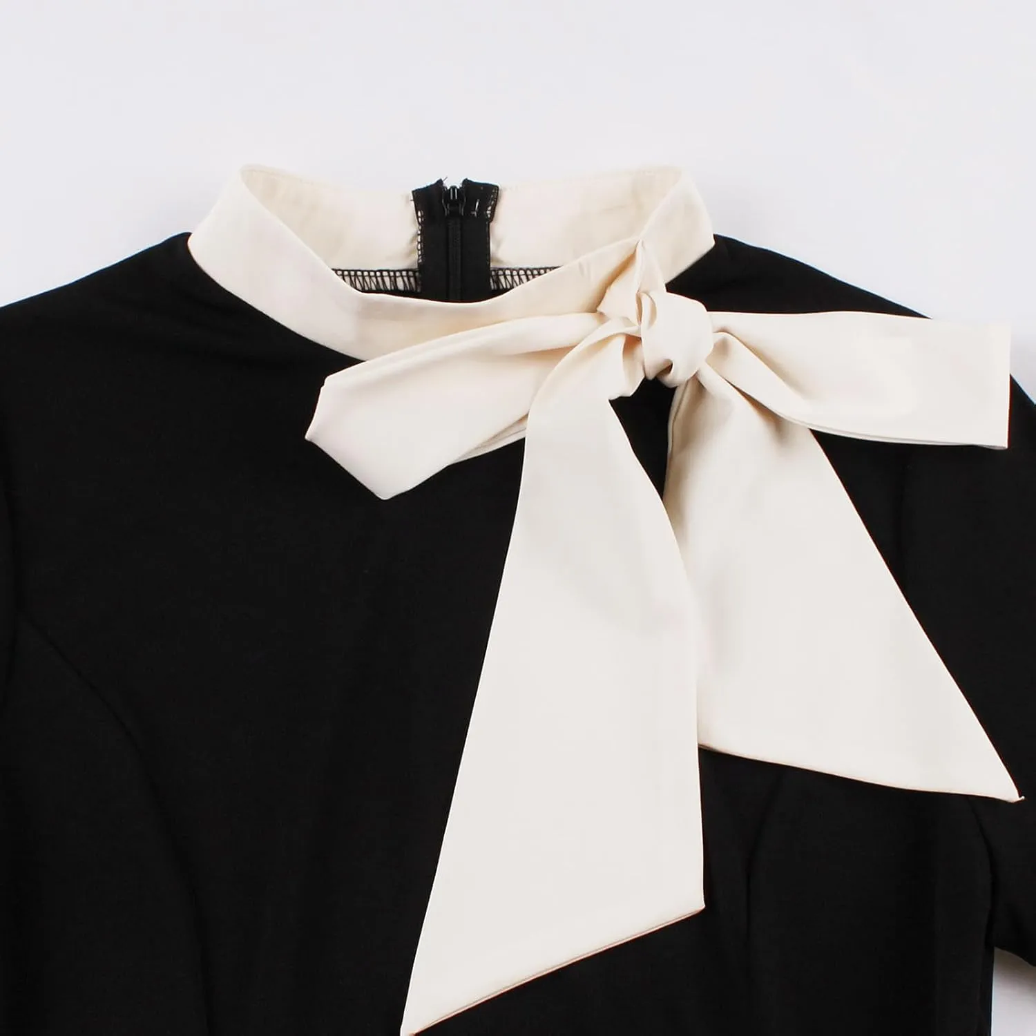 50s Style Dresses for Women Vintage Short Sleeve Tie Neck Swing Dress Midi Prom Dress with Belt