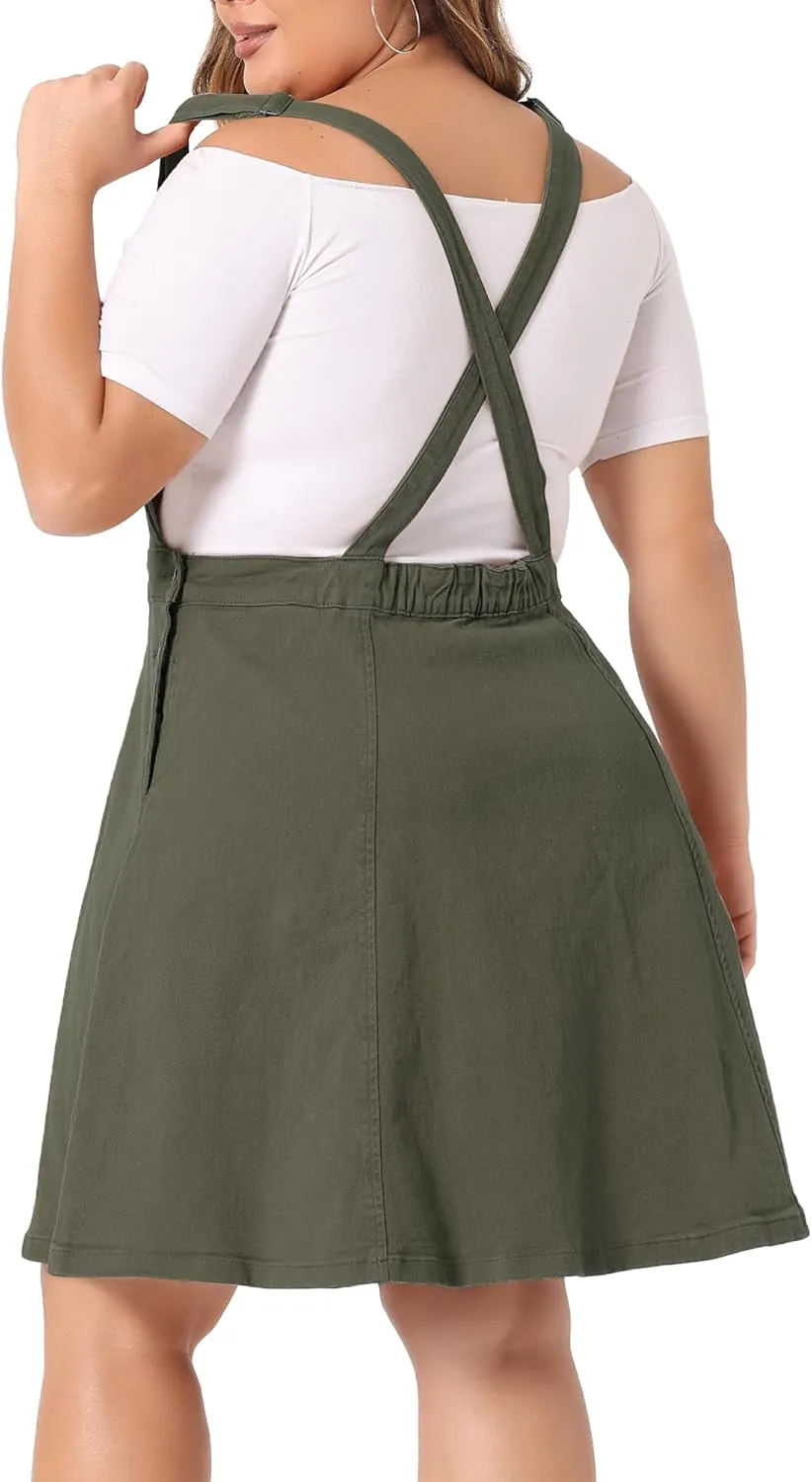 Agnes Orinda Plus Size Denim Overall Dress for Women Jeans Jumpers Adjustable Strap Suspender Skirts