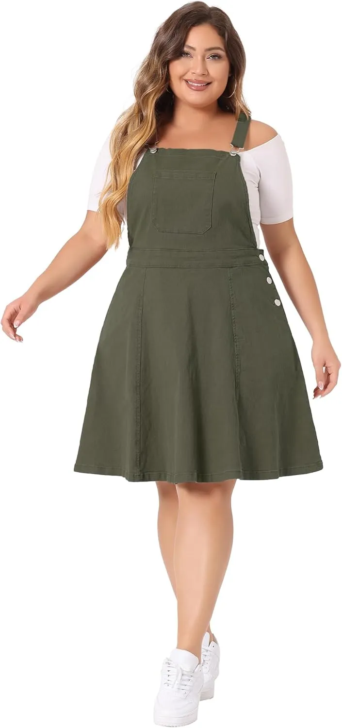 Agnes Orinda Plus Size Denim Overall Dress for Women Jeans Jumpers Adjustable Strap Suspender Skirts