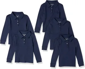 Amazon Essentials Girls and Toddlers' Long-Sleeve Interlock Polo Shirts, Multipacks
