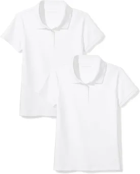 Amazon Essentials Girls and Toddlers' Short Sleeve Uniform Interlock Polo Shirt, Multipacks