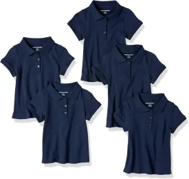 Amazon Essentials Girls and Toddlers' Short Sleeve Uniform Interlock Polo Shirt, Multipacks