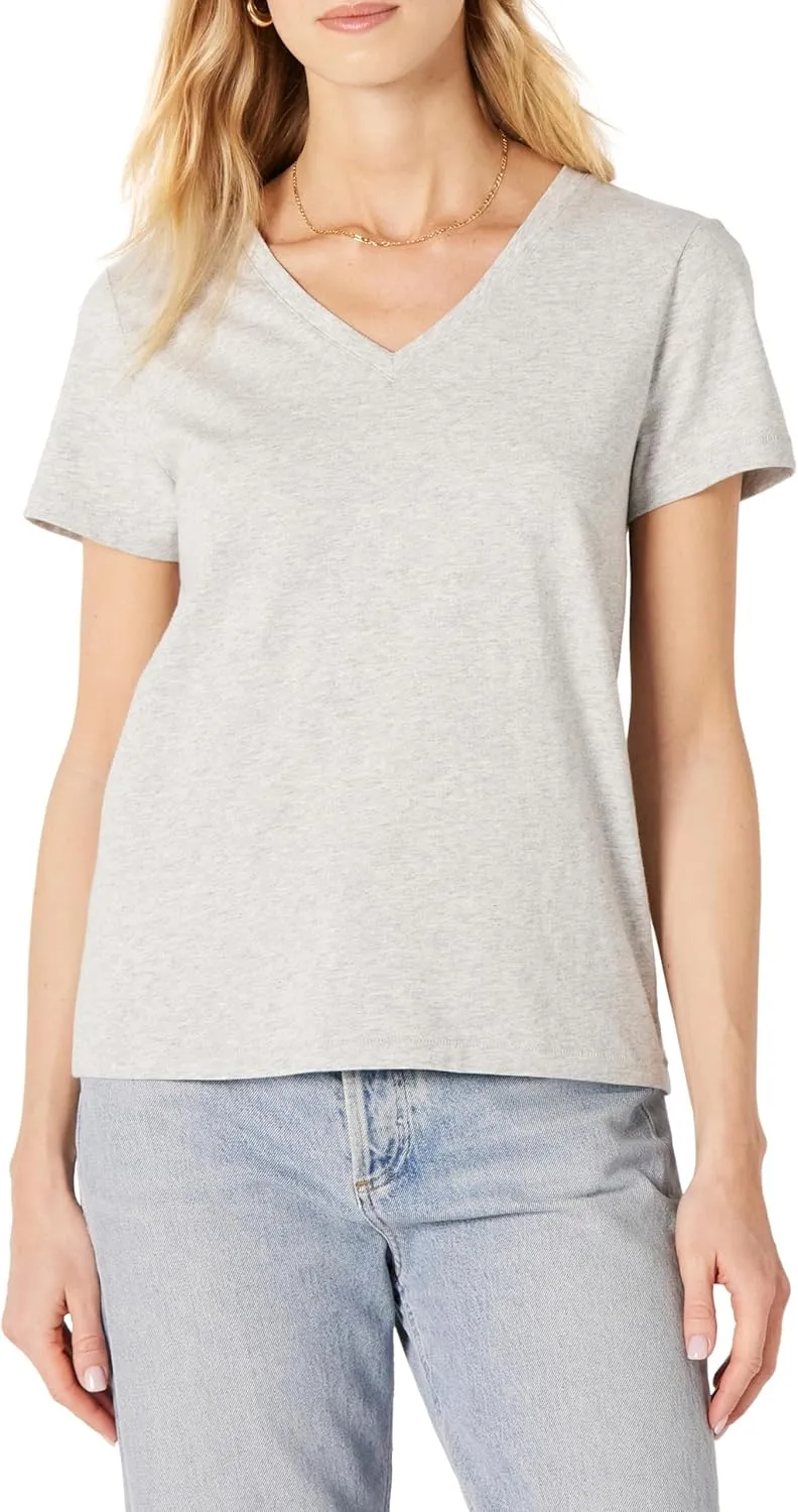 Amazon Essentials Women's Regular Fit 100% Cotton V-Neck Short Sleeve T-Shirt, Multipacks