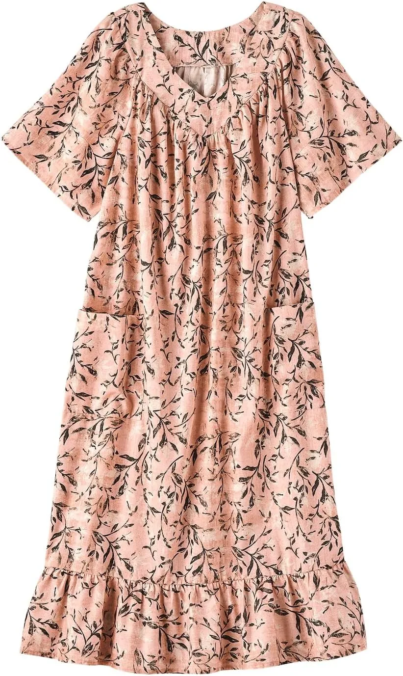 AmeriMark Casual Womens Muumuu House Dress Comfortable Flowy Short Sleeve Patio Sun Dress Lounger Gown Sleepwear for Ladies