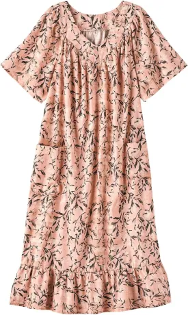 AmeriMark Casual Womens Muumuu House Dress Comfortable Flowy Short Sleeve Patio Sun Dress Lounger Gown Sleepwear for Ladies