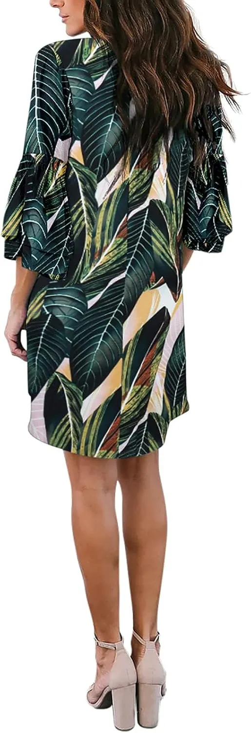BELONGSCI Women's 2025 Summer Dress Sweet & Cute V-Neck Bell Sleeve Mini Shift Dress, Perfect for Wedding or Graduation