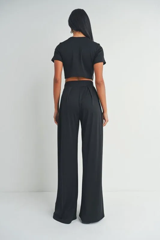 Black Crop Top And Palazzo Pants Set
