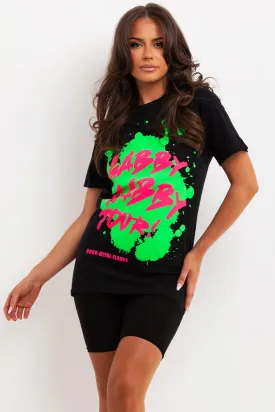 Black T Shirt With Neon Graphic Print