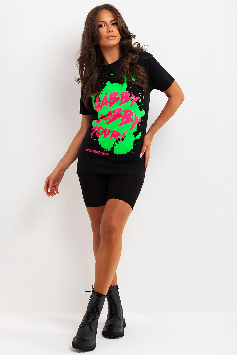 Black T Shirt With Neon Graphic Print