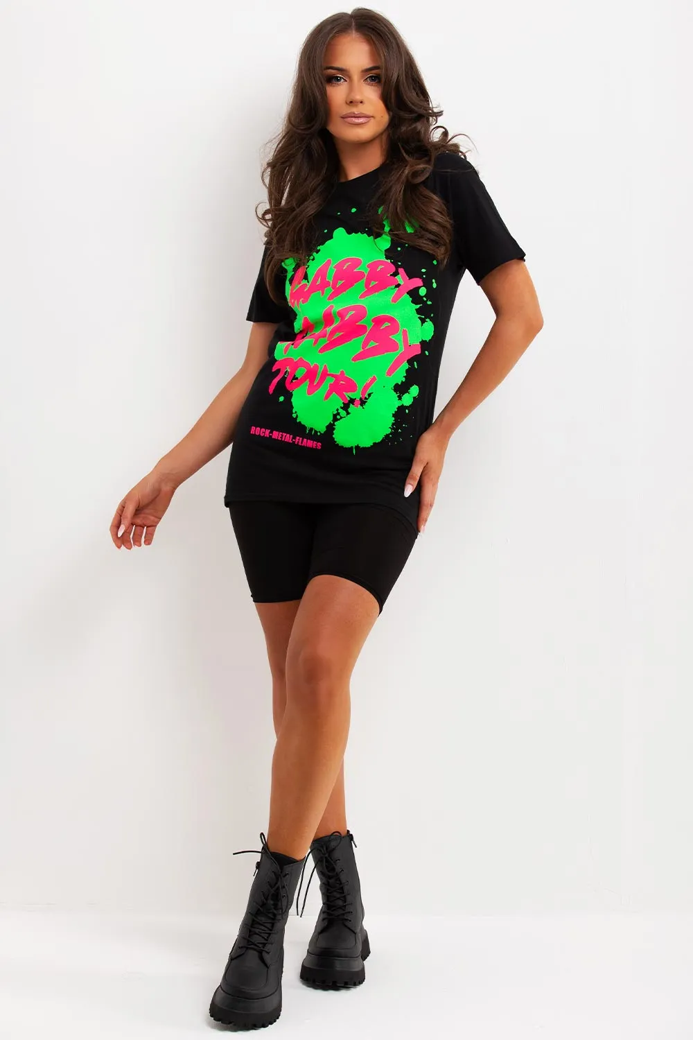 Black T Shirt With Neon Graphic Print