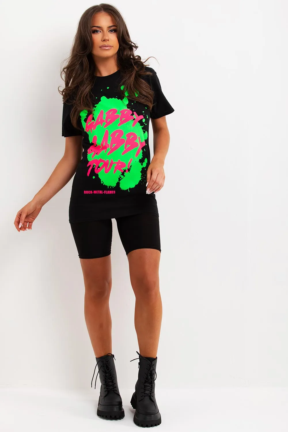Black T Shirt With Neon Graphic Print