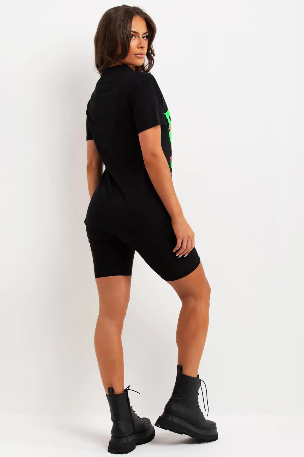 Black T Shirt With Neon Graphic Print