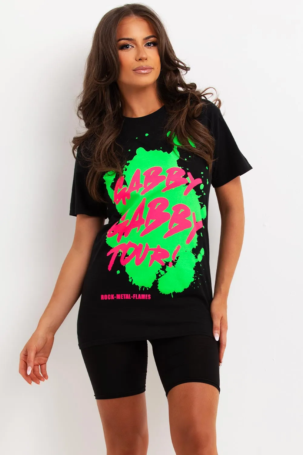 Black T Shirt With Neon Graphic Print