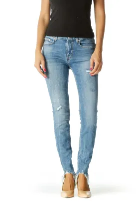 Blue Frayed Skinny Jeans