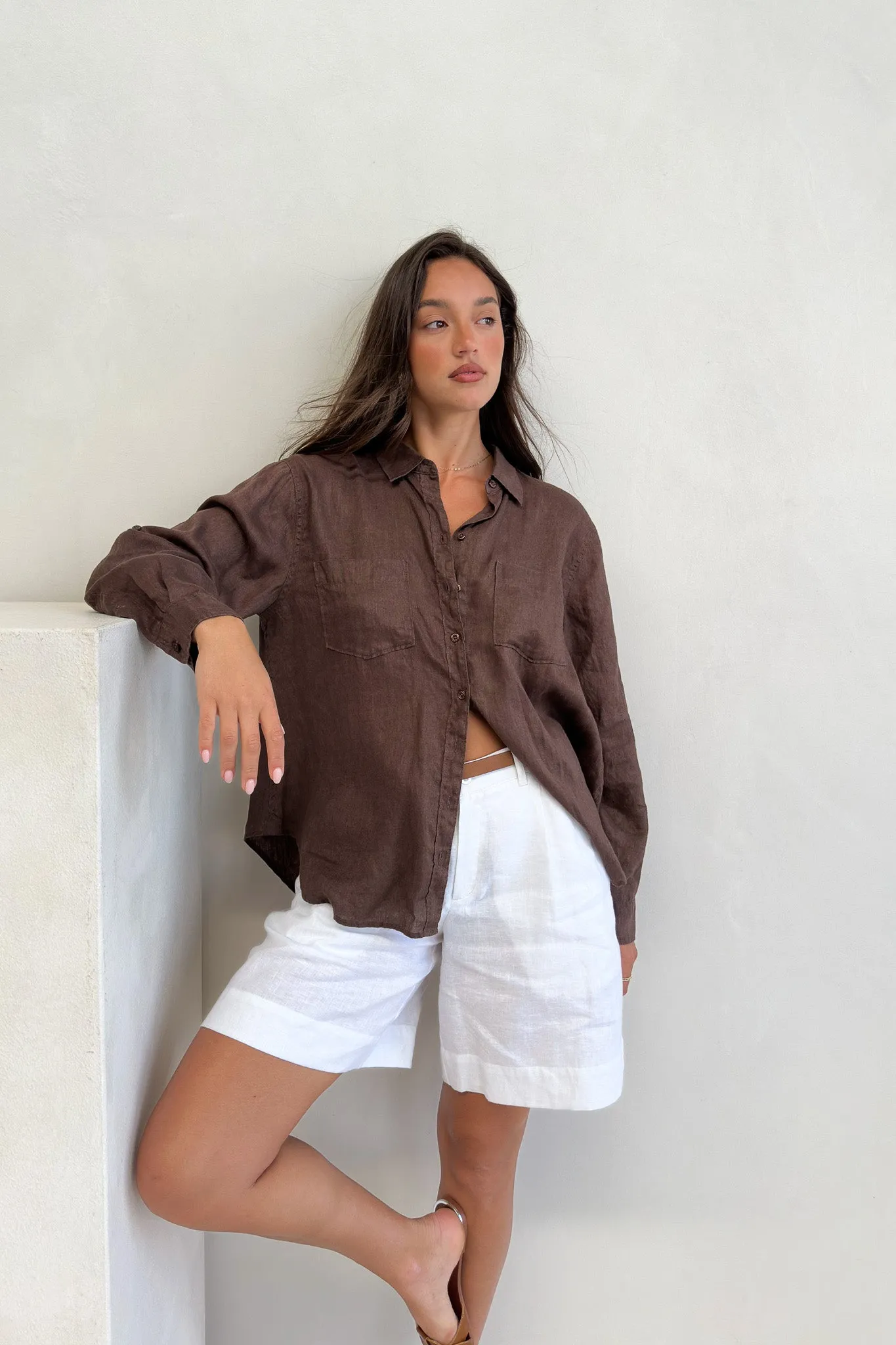 Chocolate Martini Boyfriend Linen Shirt - HUT Collective