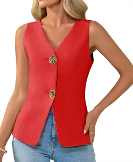 Cicy Bell Womens Summer V Neck Vest Tops Button up Sleeveless Casual Waistcoat Business Fitted Blazer vest
