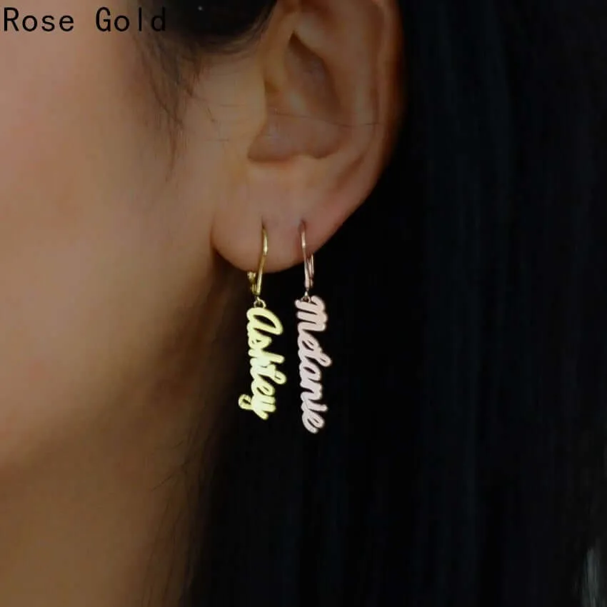 Custom Vertical Name Earrings for Women Stainless Steel