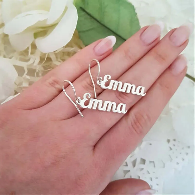 Custom Vertical Name Earrings for Women Stainless Steel