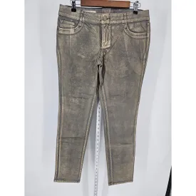 Decree Juniors Sz 13 Super Skinny Jeans Metallic Gold Gray Print Grunge