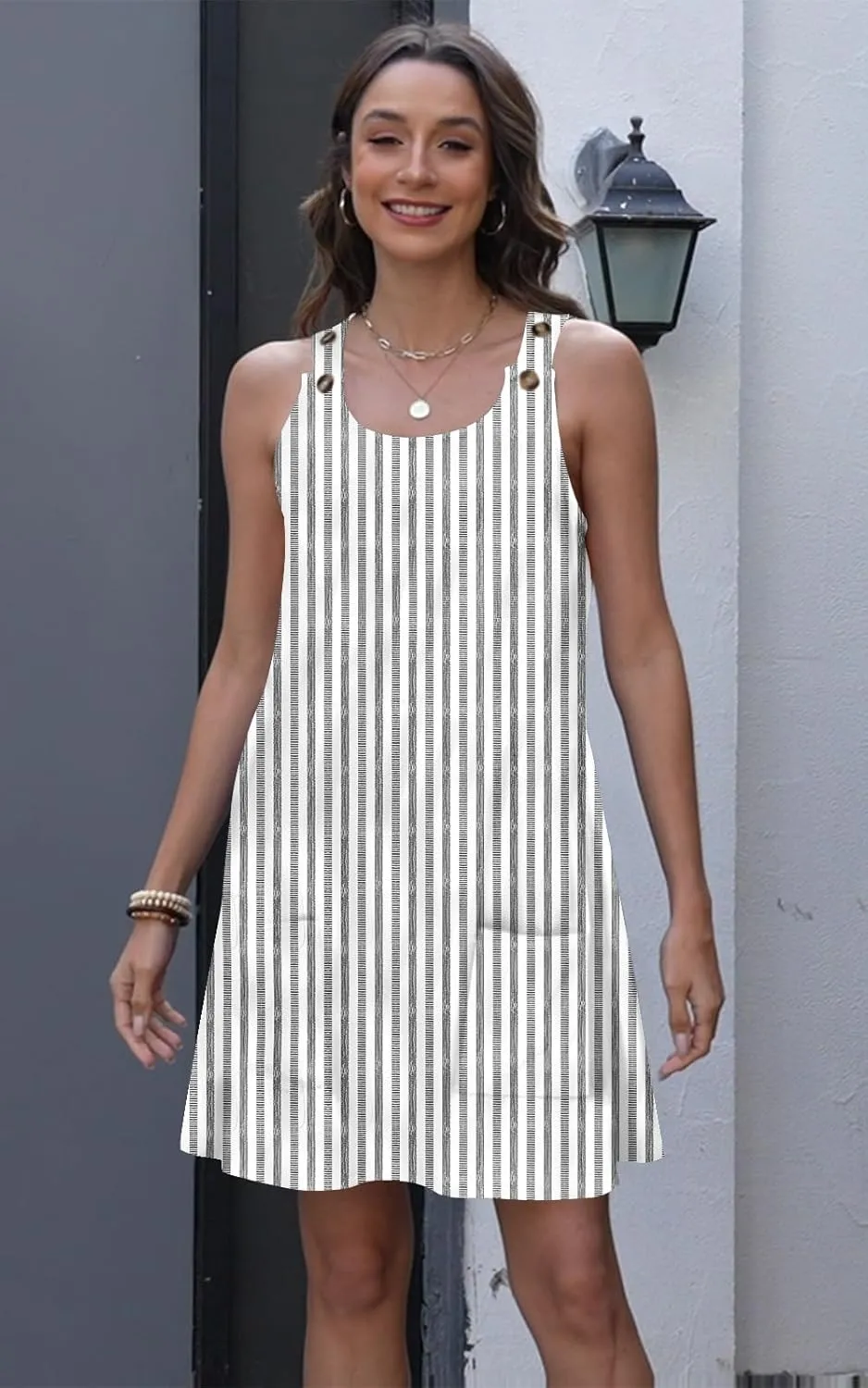 ETCYY NEW Womens Sleeveless Summer Dresses 2025 Cusual U Neck Sundresses Striped Printed Short Dress with Pocket