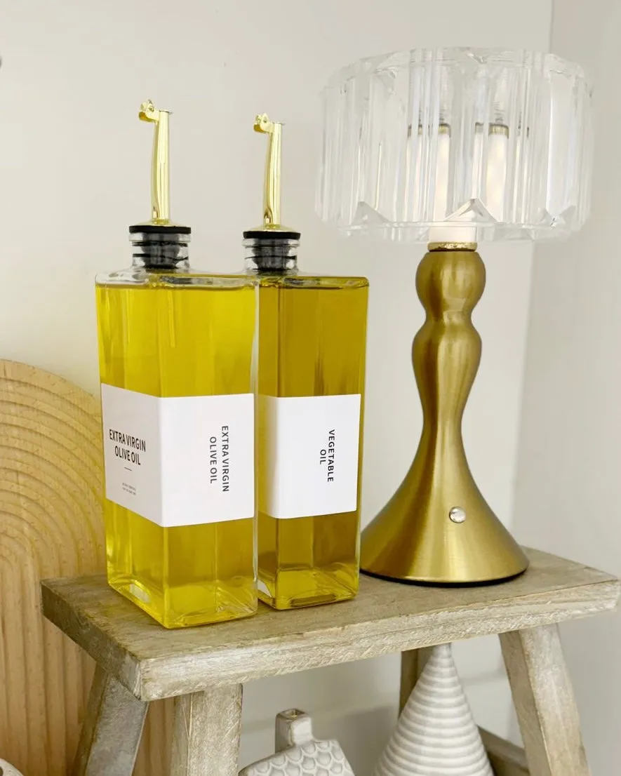 Gold Glass Oil Pourer Bottles and Label Set