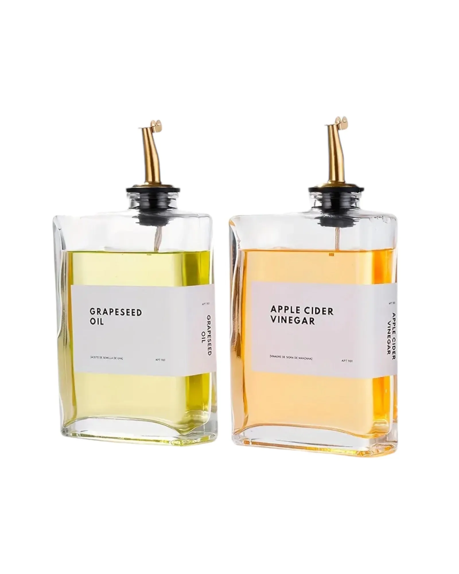 Gold Glass Oil Pourer Bottles and Label Set