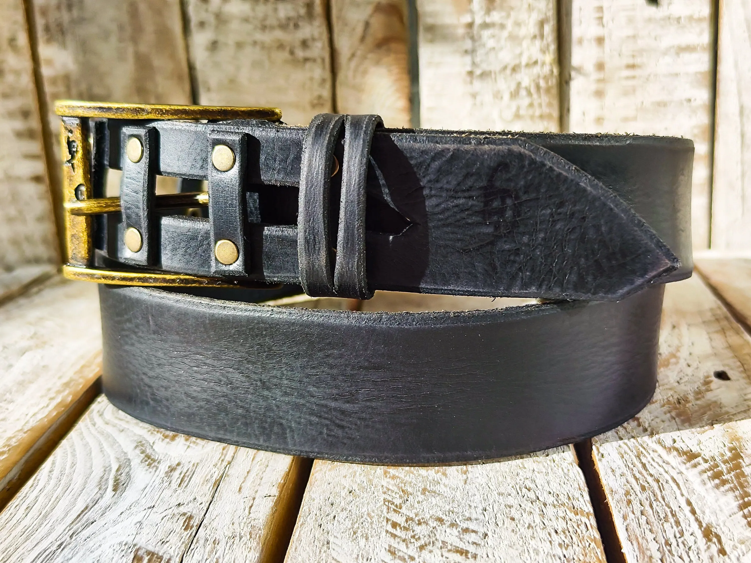 Handmade Black Leather Studded Rocker Belt - Artisan Quality for Men - Unique Design - Perfect for Rocker Style
