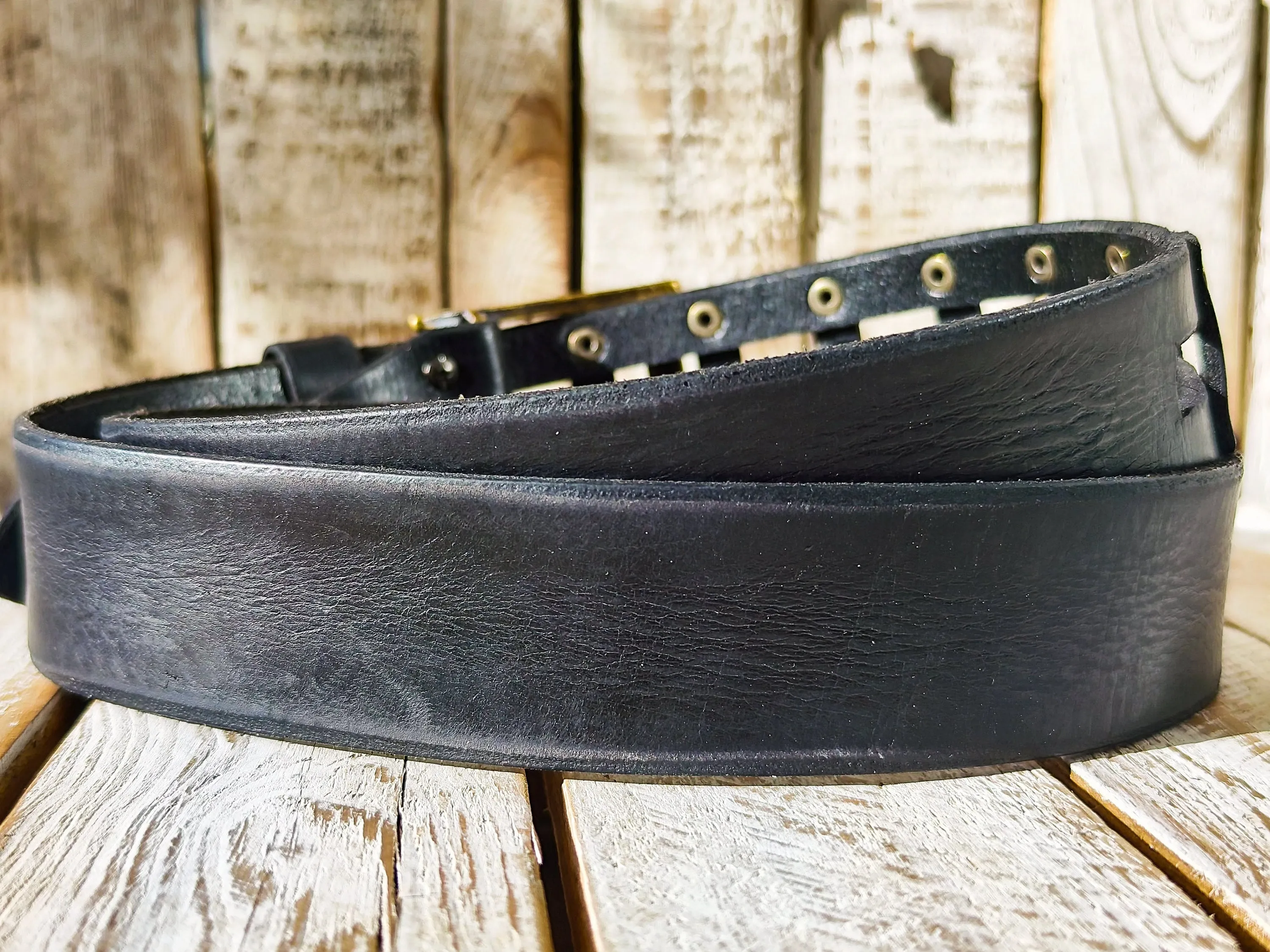 Handmade Black Leather Studded Rocker Belt - Artisan Quality for Men - Unique Design - Perfect for Rocker Style