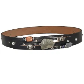 Handmade Leather Belt Black/Pyrite Stone & Rhinestones