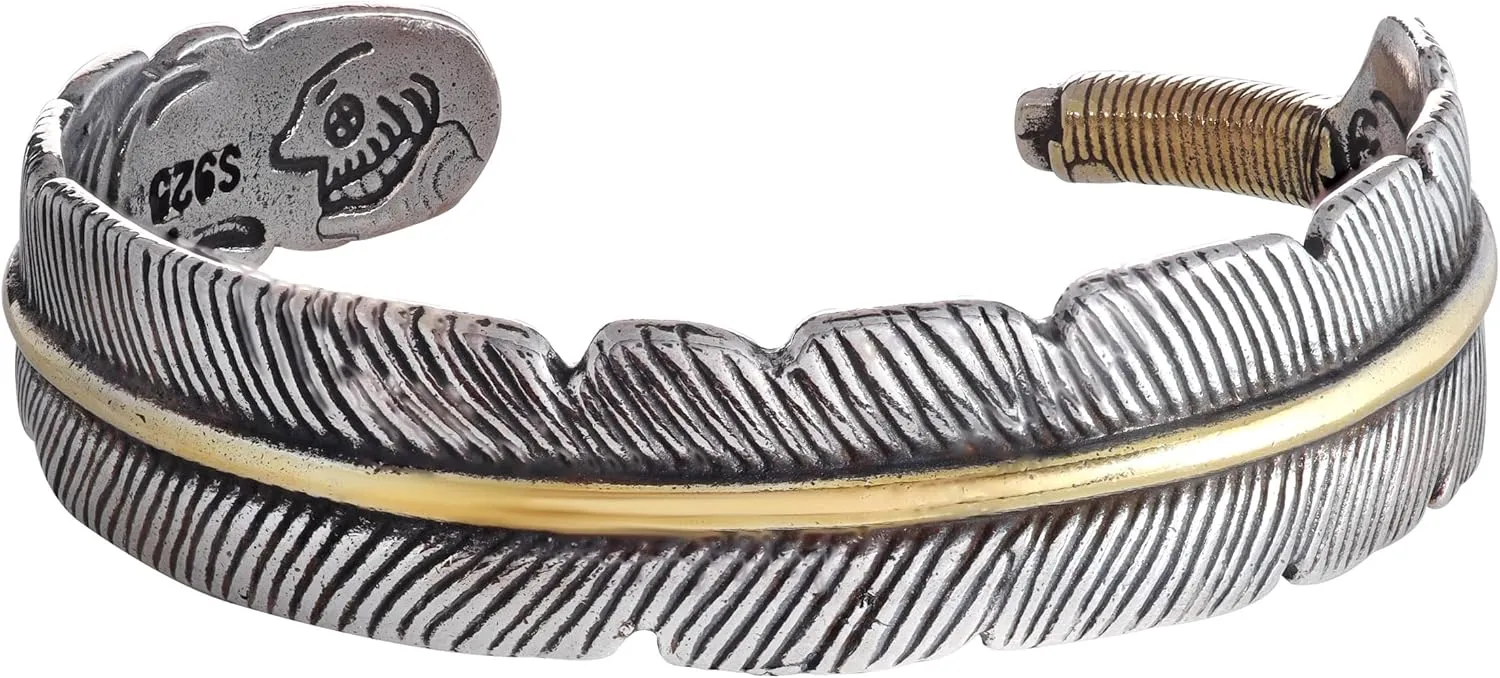 HAQUIL Stainless Steel Native American Feather Cuff Bracelet Jewelry Gift for Men and Women