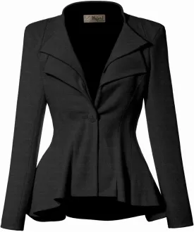 Hybrid & Company Women's Casual Work Office Dressy Double Lapel Single Button Peplum Comfortable Blazer