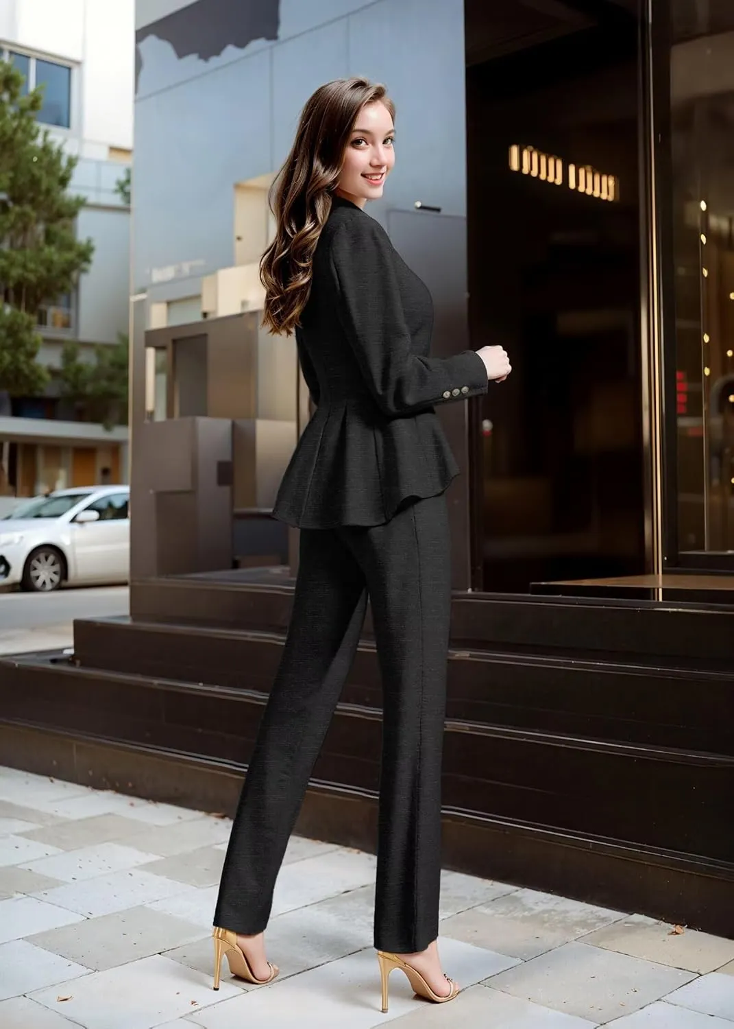Hybrid & Company Women's Casual Work Office Dressy Double Lapel Single Button Peplum Comfortable Blazer