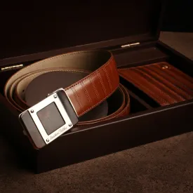 Italian VT Stripe | Genuine Leather Wallet and Belt Gift Set | Wallet and Belt Combo | Plus Size Mens Belts | Colour: Brown