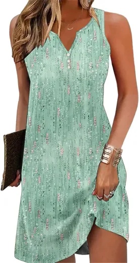 Ladlop Summer Dresses for Women 2025 Beach Loose Casual A Line Dress Sleeveless V-Neck Sundress with Pockets