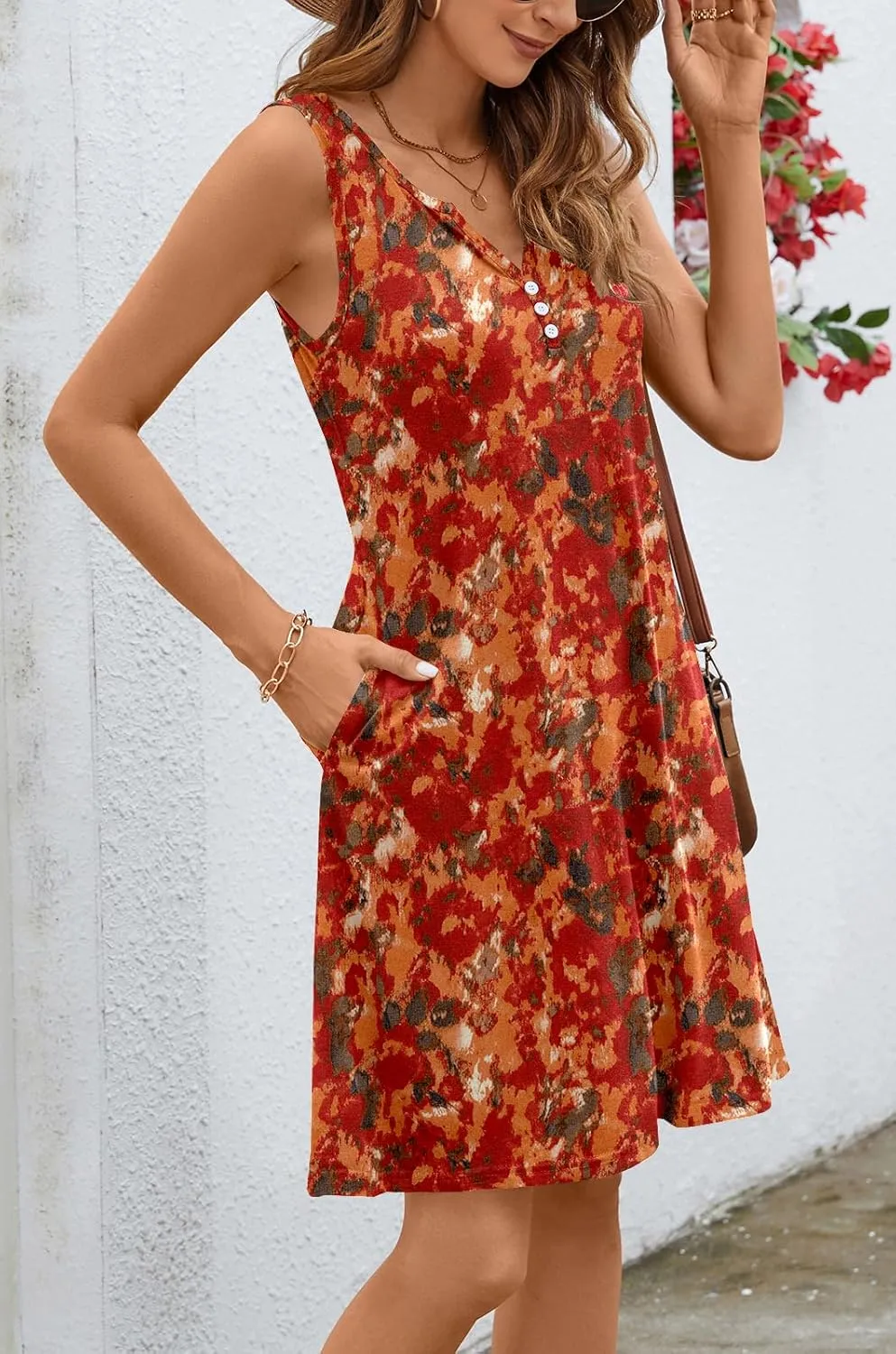 Ladlop Summer Dresses for Women 2025 Beach Loose Casual A Line Dress Sleeveless V-Neck Sundress with Pockets