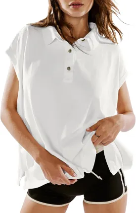 LASLULU Women's Polo Shirts Short Sleeve Oversized T Shirts Summer Casual Work Workout Gym Hiking Tops