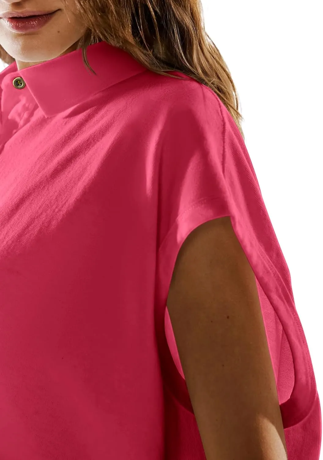 LASLULU Women's Polo Shirts Short Sleeve Oversized T Shirts Summer Casual Work Workout Gym Hiking Tops