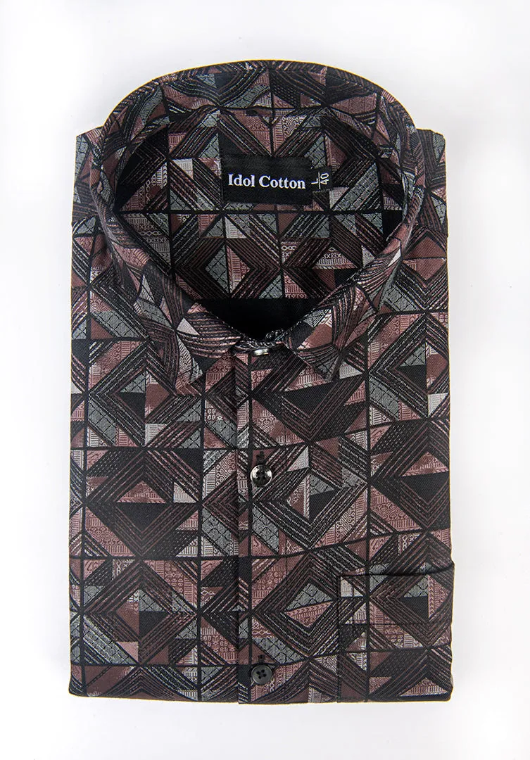 Linen cotton platinum print black with mehrun colour texture print