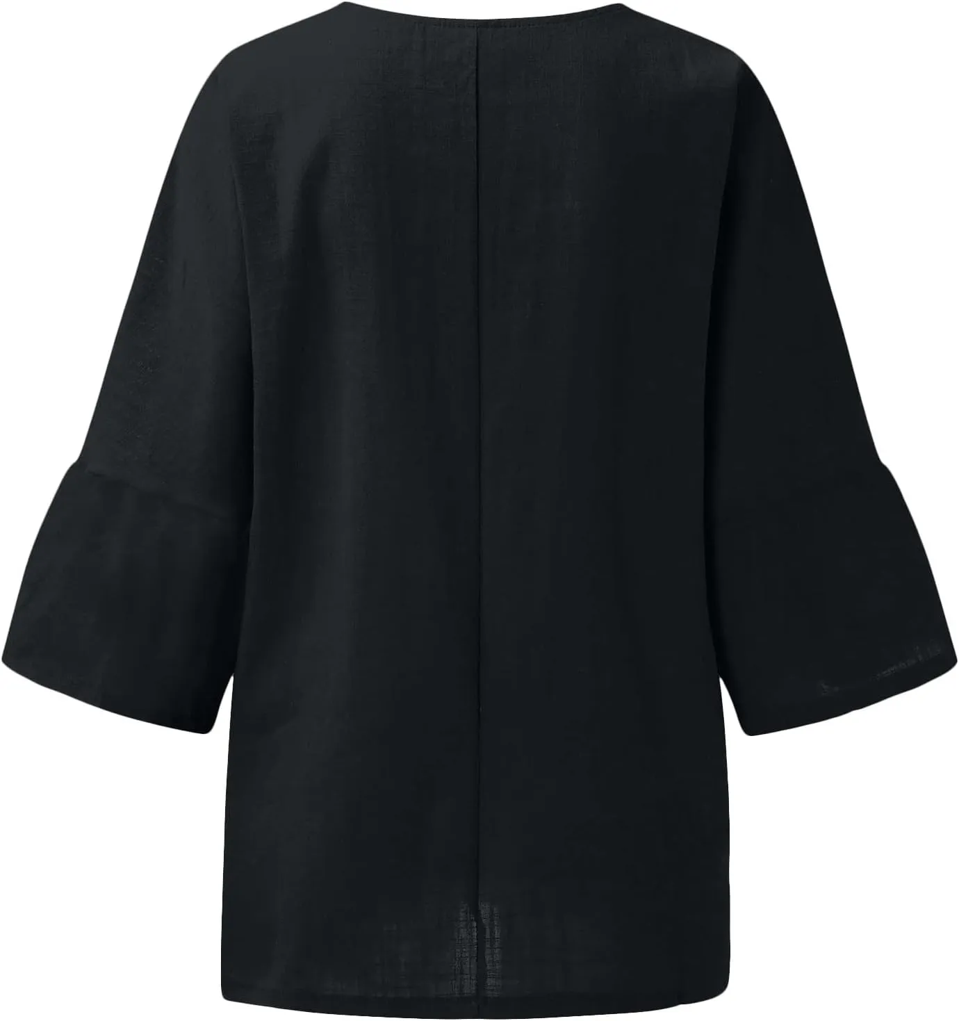 Linen Shirts for Women Solid Color Basic 3/4 Sleeve Tops Summer Casual Round Neck Pullover Blouse Ladies Tunic Tshirt