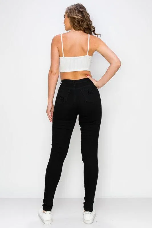 LO-206 high waist stretch destroyed skinny jeans