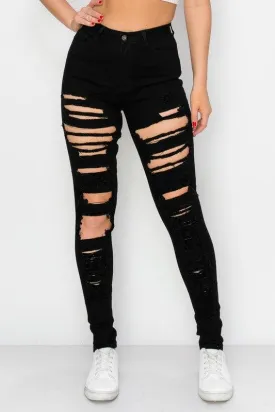 LO-206 high waist stretch destroyed skinny jeans