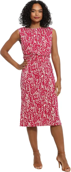 London Times Women's Belted Waist Crew Neck Midi Dress Polished Slimming Career Chic