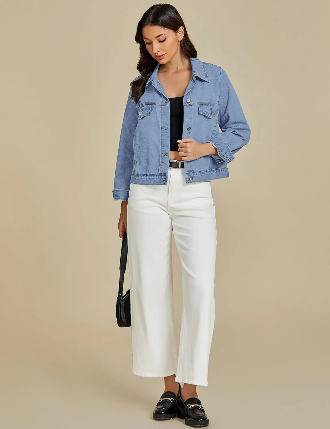 luvamia Denim Jackets for Women Trendy Casual Button Down Relaxed Fit Western Trucker Distressed Jean Jacket with Pocket