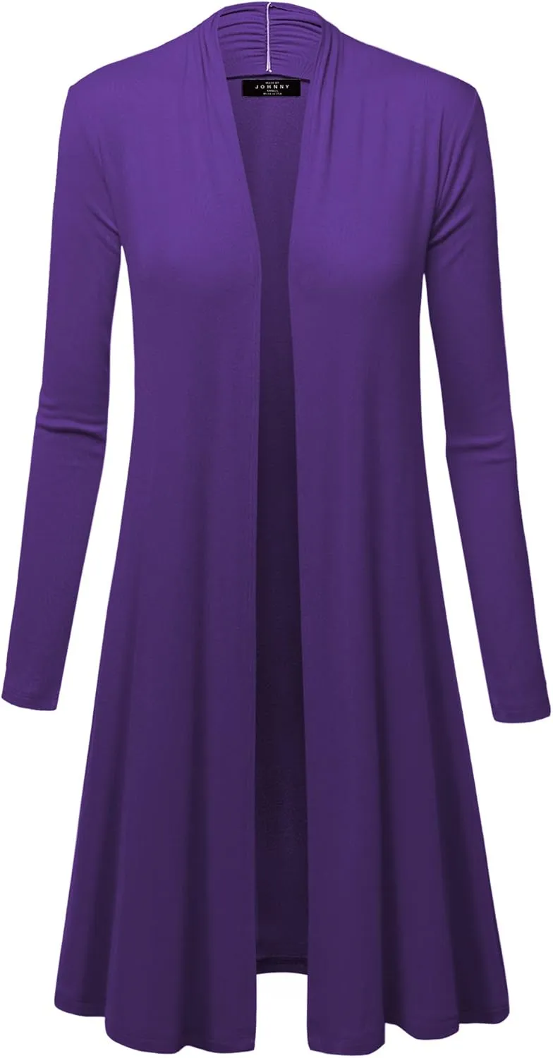 Made By Johnny Women's Solid Long Sleeve Open Front Drape Long Cardigan Duster - Comfortable & Stylish Outerwear