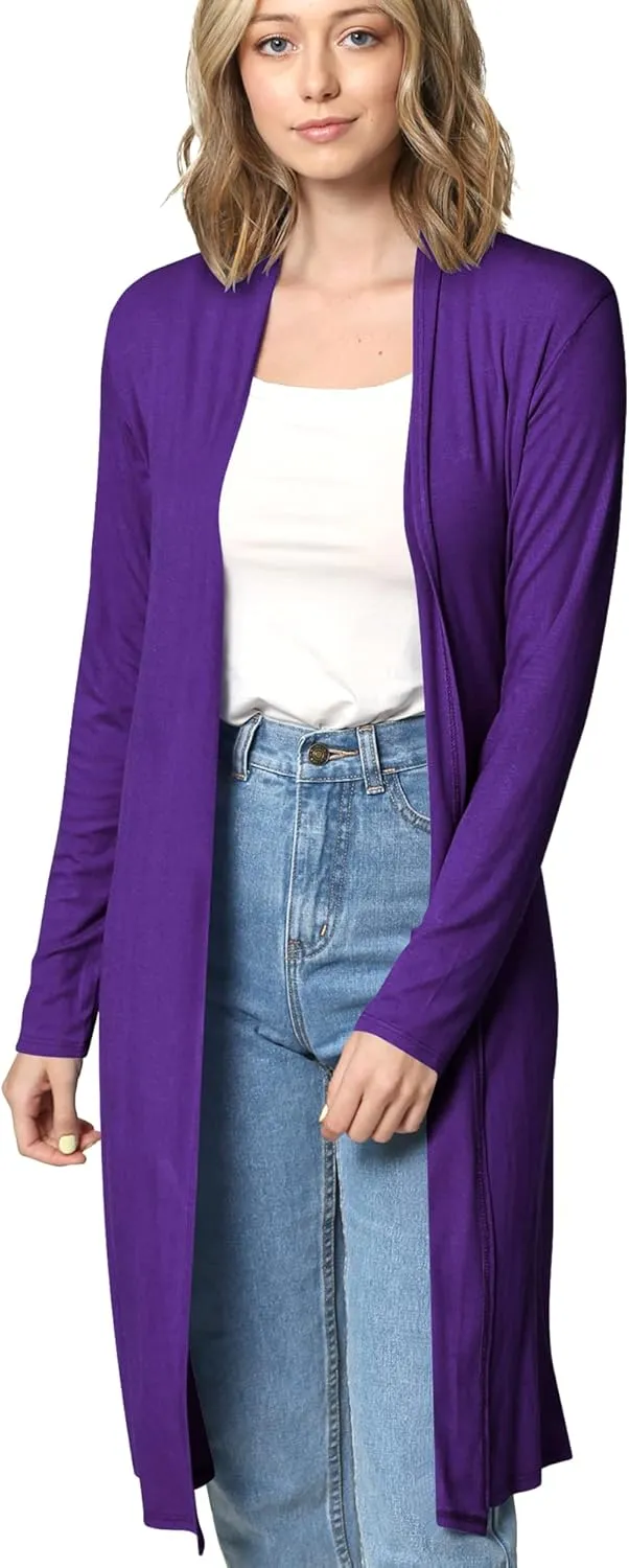 Made By Johnny Women's Solid Long Sleeve Open Front Drape Long Cardigan Duster - Comfortable & Stylish Outerwear